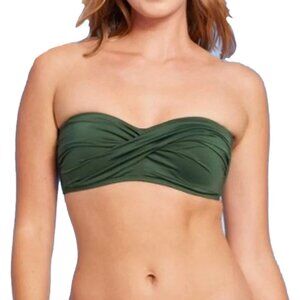 kona sol | green molded bandeau ruched twist front swim bikini top with straps